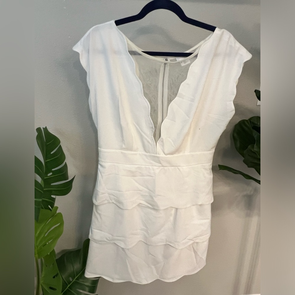 White sheer and flutter skirt bodycon mini